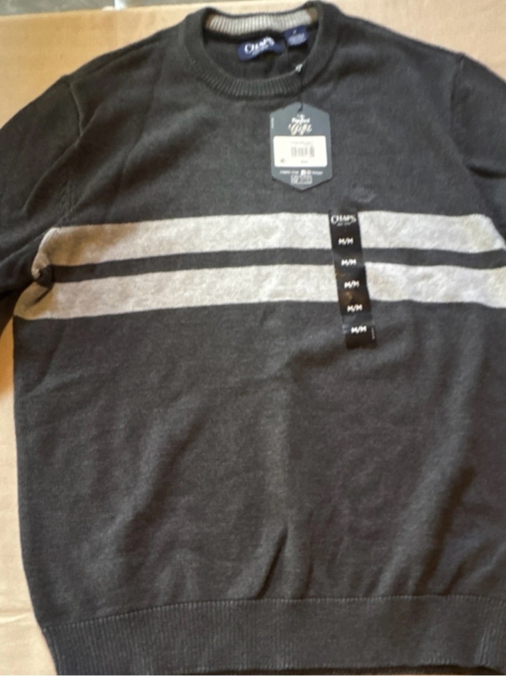 Chaps Men's Gray Crewneck Lightweight‎ Stripe Sweater # 48